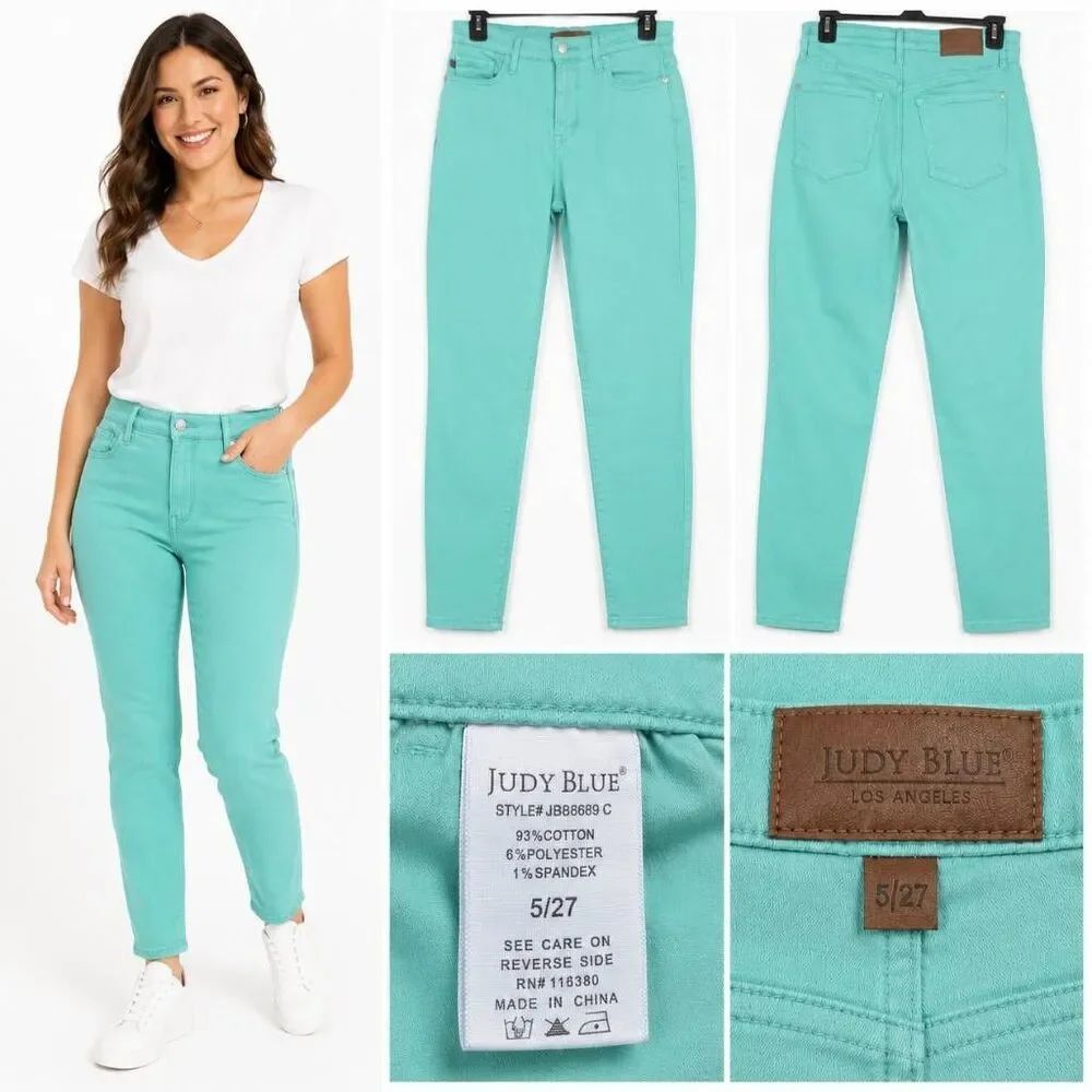Judy Blue Aqua Teal Straight Leg Jeans Size 5/27 Stretch